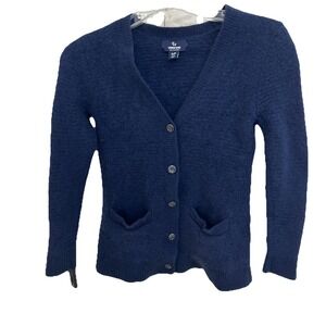 Y2K Cashmere Lands' End Navy Blue Cardigan Sweater Women's S 6-8 NWOT  V-Neck